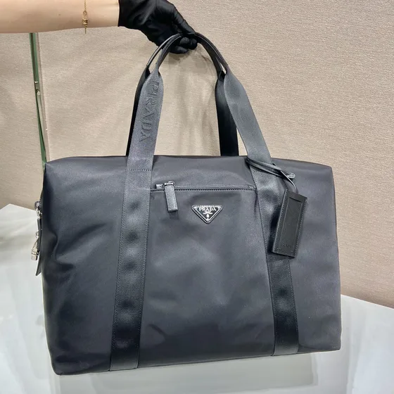 Prada Re-Nylon And Saffiano Leather Travel Duffle Bag Black Top Handle