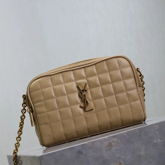 YSL Cassandre Matelass Carr Quilted Leather Camera Bag Beige Crossbody