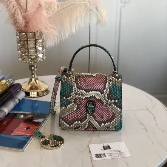 Bvlgari Serpenti Forever Top Handle Bag Multicolor Python Print Top Handle