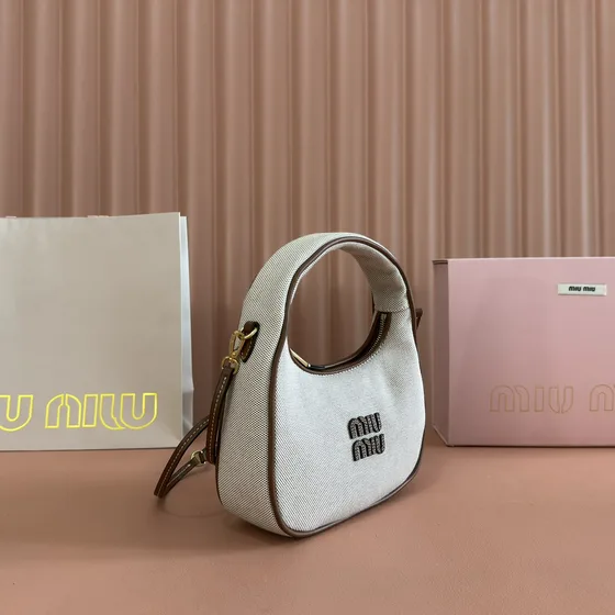 Miu Miu Kanvas Hobo Bag Beige/Coklat Hobo