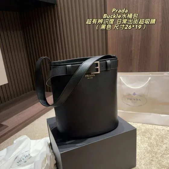 Prada Buckle Bucket Bag Black 26 19cm Shoulder Bag