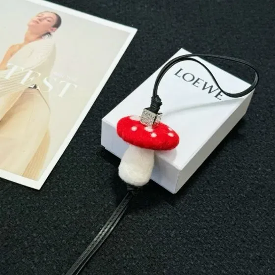 Loewe Mushroom Felt Charm Red White Pouch