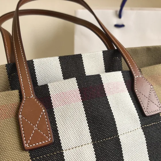 Burberry Check Canvas Tote Bag Beige Brown Check Tote Bag