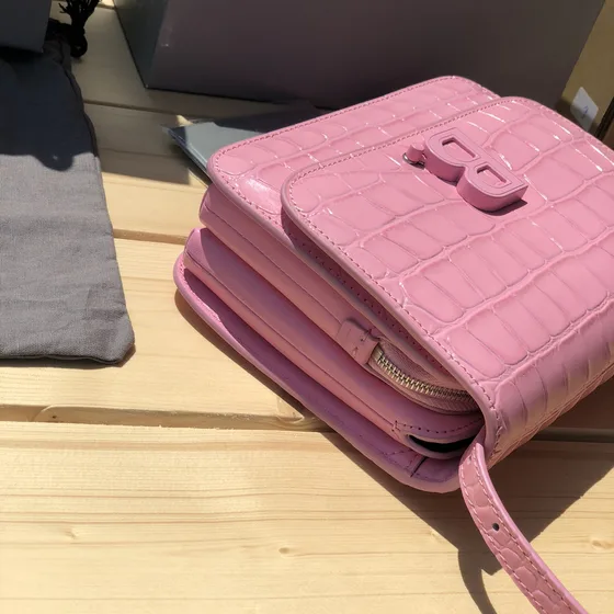 Balenciaga B Bag Small Crocodile Embossed Rosa Crossbody