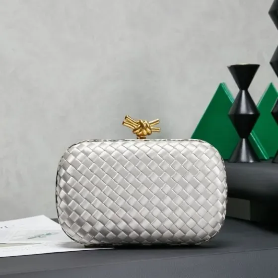 Bottega Veneta Intreccio Knot Clutch Silver Clutch