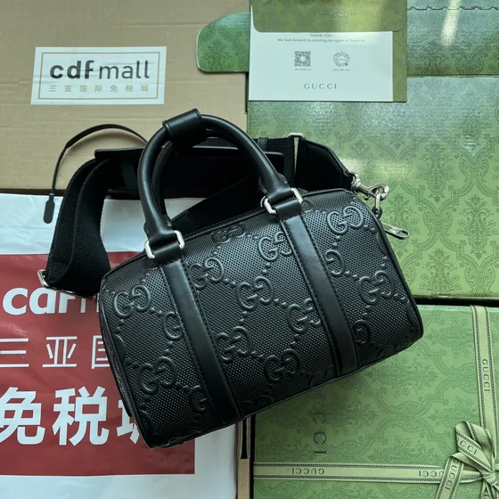 Gucci Gg Embossed Mini Duffle Bag Black Top Handle