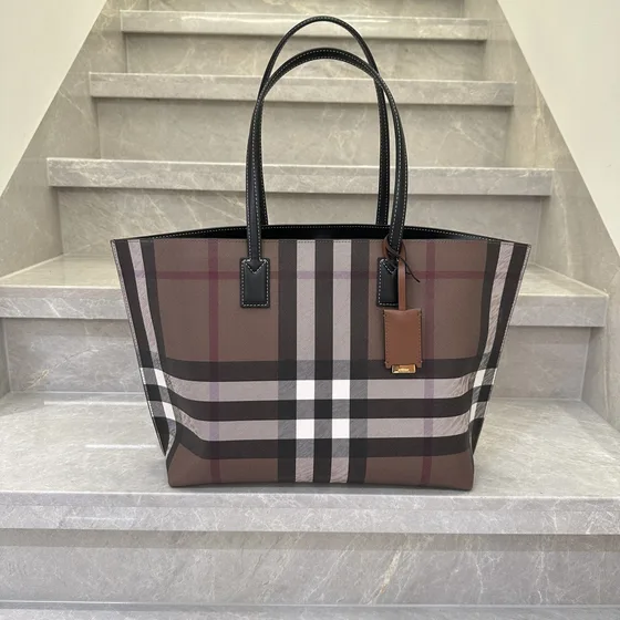 Burberry Check Tote Brun Shoppertasketur