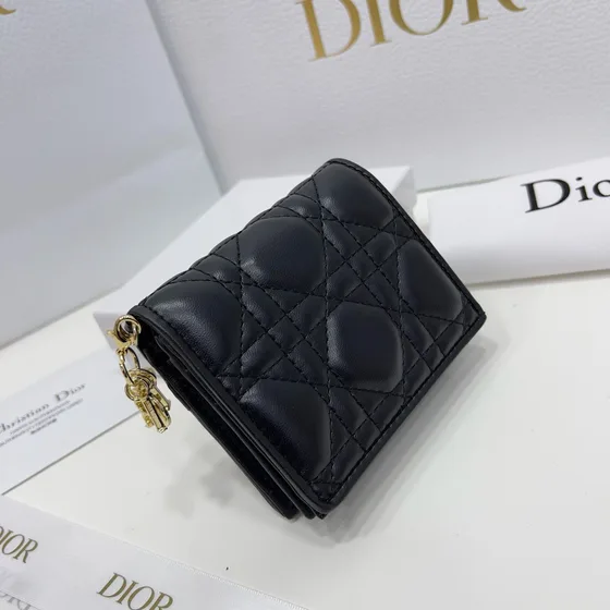 Dior Lady Dior Compact Zip Wallet Black Wallet