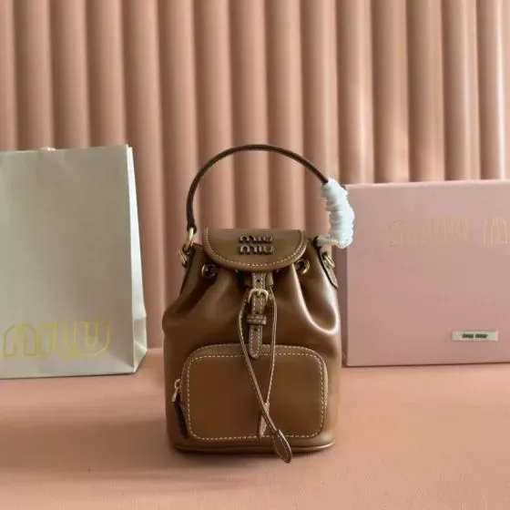 Miu Miu Leather Bucket Bag With Top Handle Brown Top Handle
