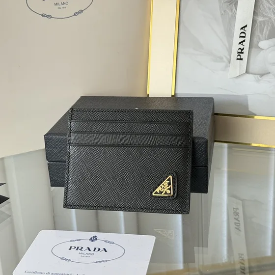Prada Saffiano Leather Card Holder Black Card Holder
