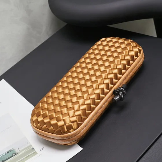 Bottega Veneta Intreccio Satin Knot Clutch Gold Clutch