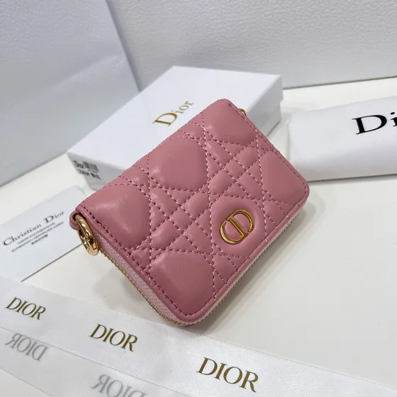 Dior Dior Caro Compact Zipped Card Holder Pink Card Holder