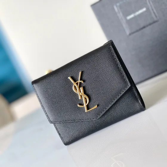YSL Cassandre Matelass Compact Wallet Black Wallet
