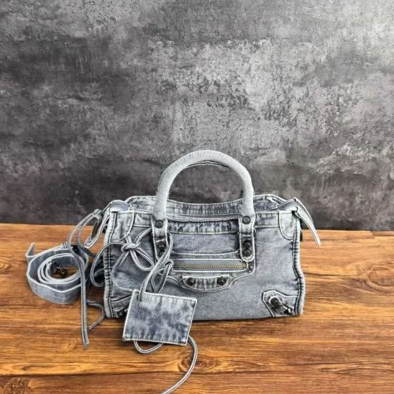 Balenciaga Le City Mini Bag Washed Denim Blue Top Handle
