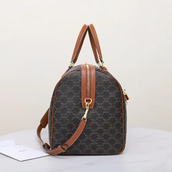 Celine Triomphe Lærred Large Boston Travel Bag Brun Skuldertaske
