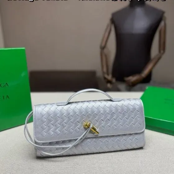 Bottega Veneta Long Clutch Bag With Handle Silver Clutch