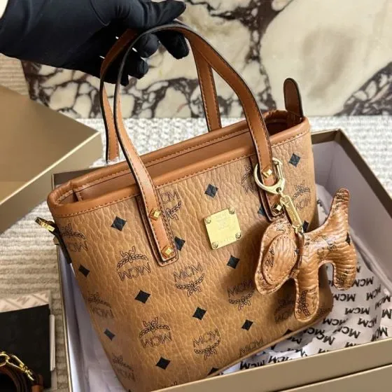 MCM Aren Mini Shopper Tote Cognac Tote Bag