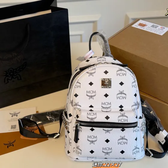 MCM Stark Side Studs Backpack Mini White 22 27cm Backpack