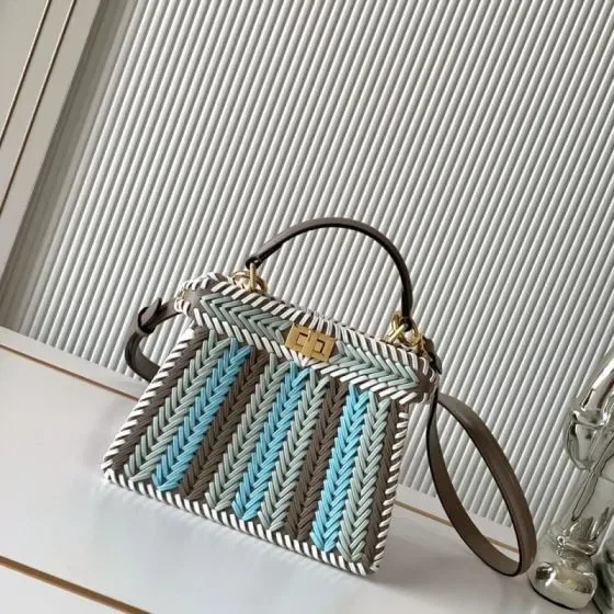 Fendi Peekaboo Iseeu Petite Multicolor Taupe Light Blue White Top Handle