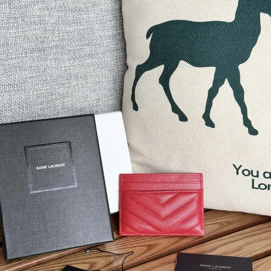 YSL Cassandre Matelass Card Holder Red Card Holder