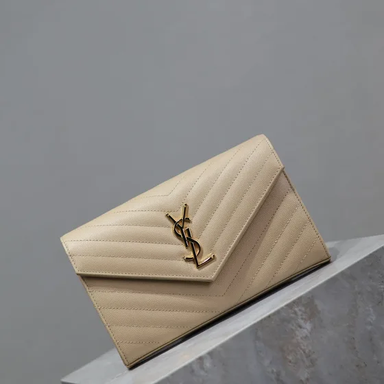 YSL Cassandre Matelass Flap Pouch Beige Clutch