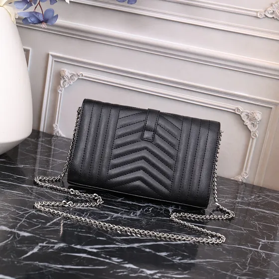 YSL Cassandre Envelope Chain Tegnebog Sort Woc
