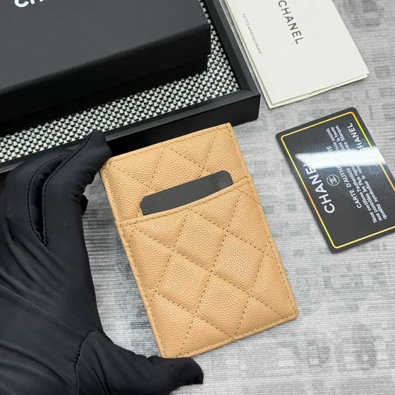 Chanel Quilted Caviar Card Holder Beige Card Holder