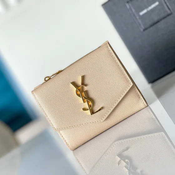 YSL Cassandre Matelass Envelope Wallet Beige Wallet