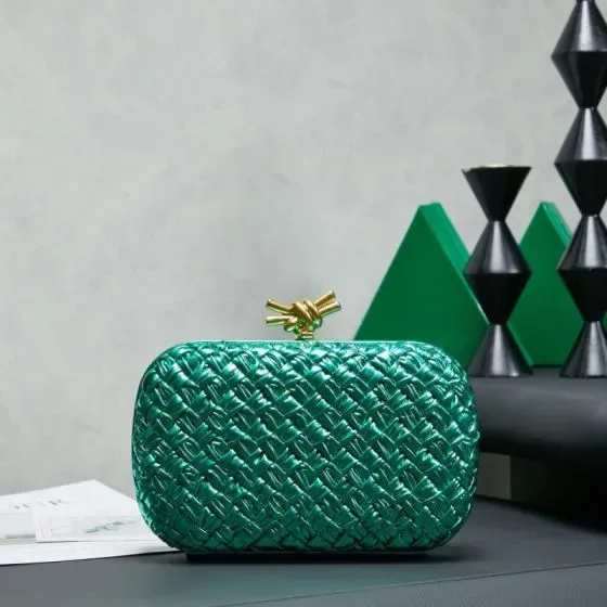 Bottega Veneta Knot Minaudiere Clutch Emerald Green Clutch
