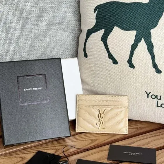 YSL Cassandre Matelass Card Holder Beige Card Holder
