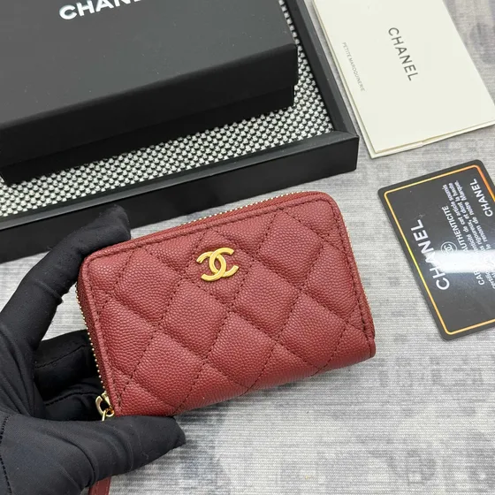Chanel Zip Coin Purse Bordeaux Card Holder