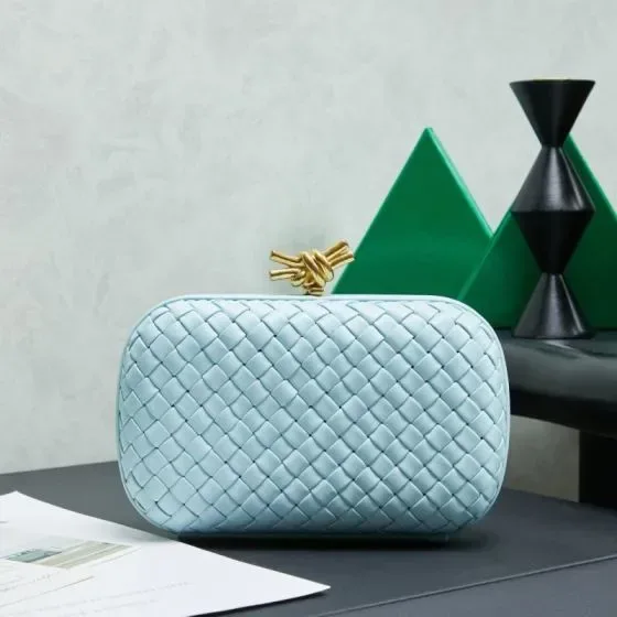 Bottega Veneta Intreccio Knot Minaudiere Clutch Light Blue Clutch