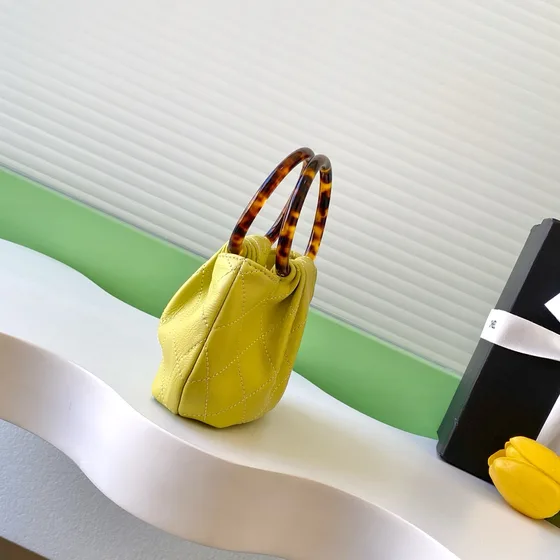 Chanel Cc Quilted Top Handle Mini Bag Lime Yellow Top Handle