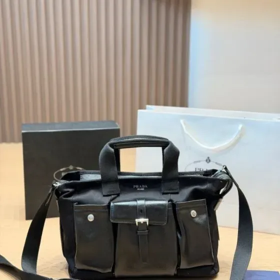 Prada Nylon And Leather Work Tote Black Top Handle