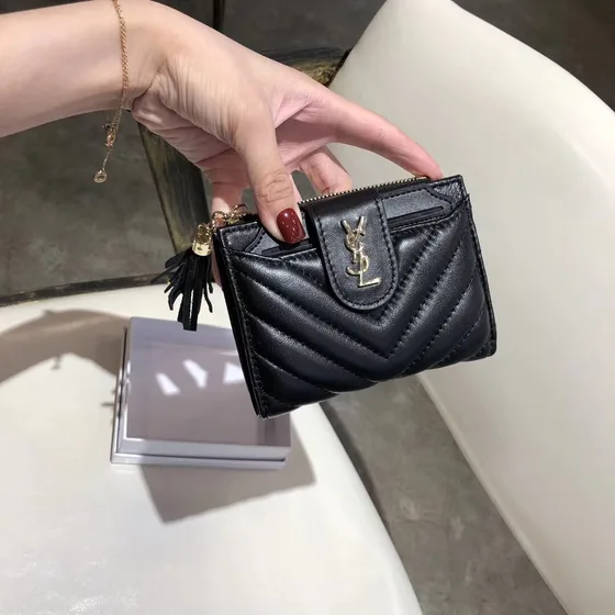 YSL Cassandre Matelassé Card Case With Zip Pocket Sort Card Holder