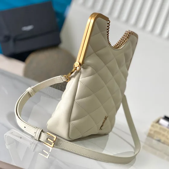 YSL Le Maillon Quilted Chain Hobo Bag White Hobo