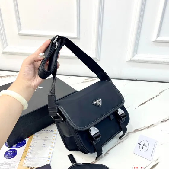 Prada Re-Nylon And Saffiano Leather Shoulder Bag With Mini Pouch Black Crossbody