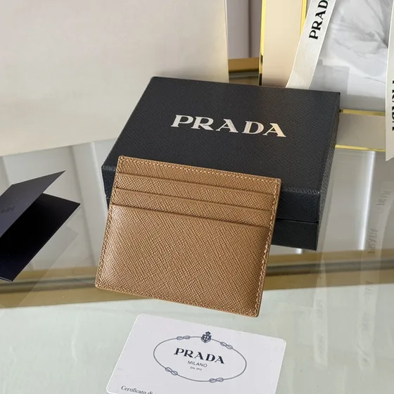 Prada Saffiano Couro Card Holder Bege/Marrom Card Holder