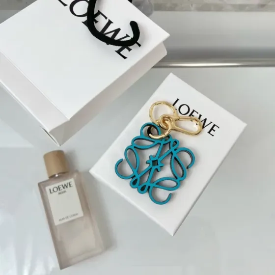 Loewe Anagram Keyring Charm Turquoise Blue Pouch