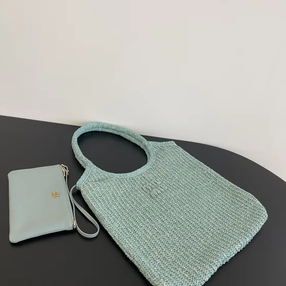 Miu Miu Knitted Terry Shoulder Bag Light Blue Shoulder Bag