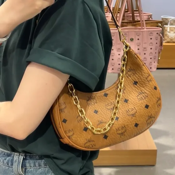 MCM Aren Visetos Hobo Shoulder Bag Cognac Brown Shoulder Bag