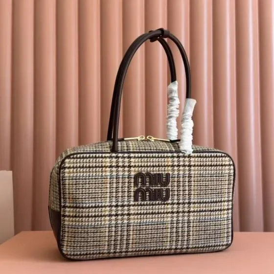 Miu Miu Check Fabric Top Handle Bag Multicolor Houndstooth Top Handle