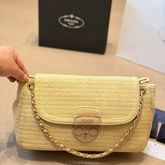 Prada Crochet Chain Shoulder Bag Beige Shoulder Bag
