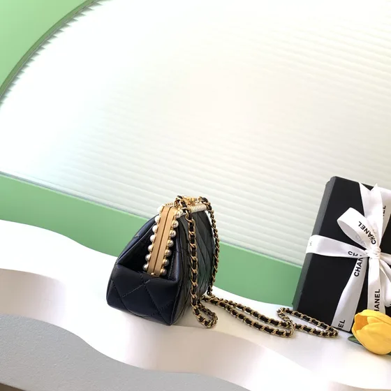 Chanel Pearl Frame Clutch With Chain Black Clutch