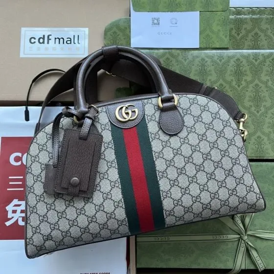 Gucci Savoy Medium Duffle Bag Beige Ebony Top Handle