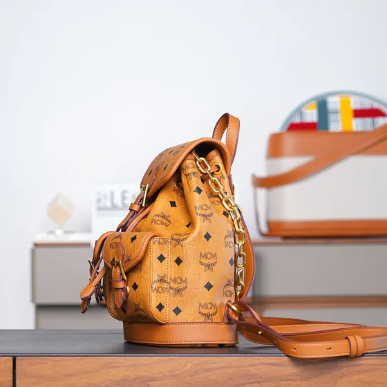 MCM Aren Visetos Flap Backpack Cognac Backpack
