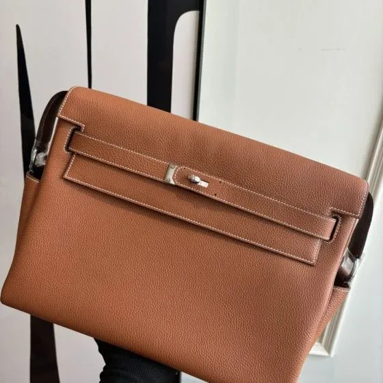 Hermes Kelly Messenger Gold Brown Crossbody