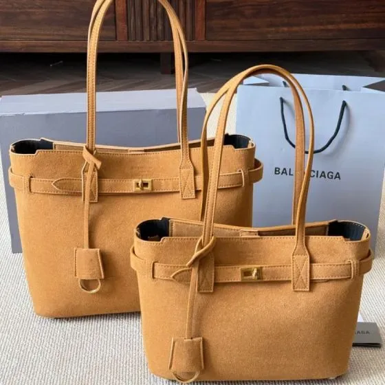 Balenciaga Bel Air Tote Camel Suede Tote Bag