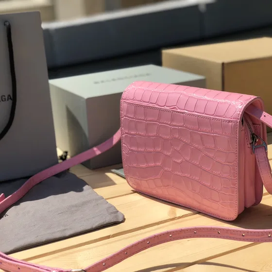 Balenciaga B Bag Small Crocodile Embossed Pink Crossbody