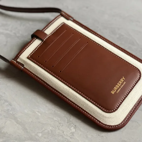 Burberry Logo Graphic Canvas Phone Crossbody Bag Natural Tan Crossbody